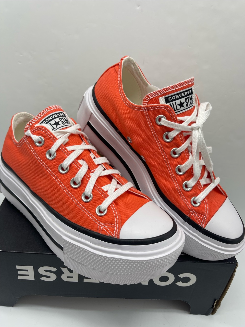 Converse WMNS CTAS LIFT DOUBLE STACK OX VERMILLION RED/WHITE Platform Sneakers - Picture 5 of 16
